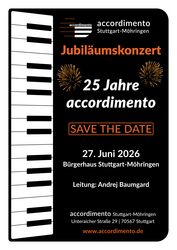 Flyer für Jubiläumskonzert "25 Jahre accordimento" am 27. Juni 2026